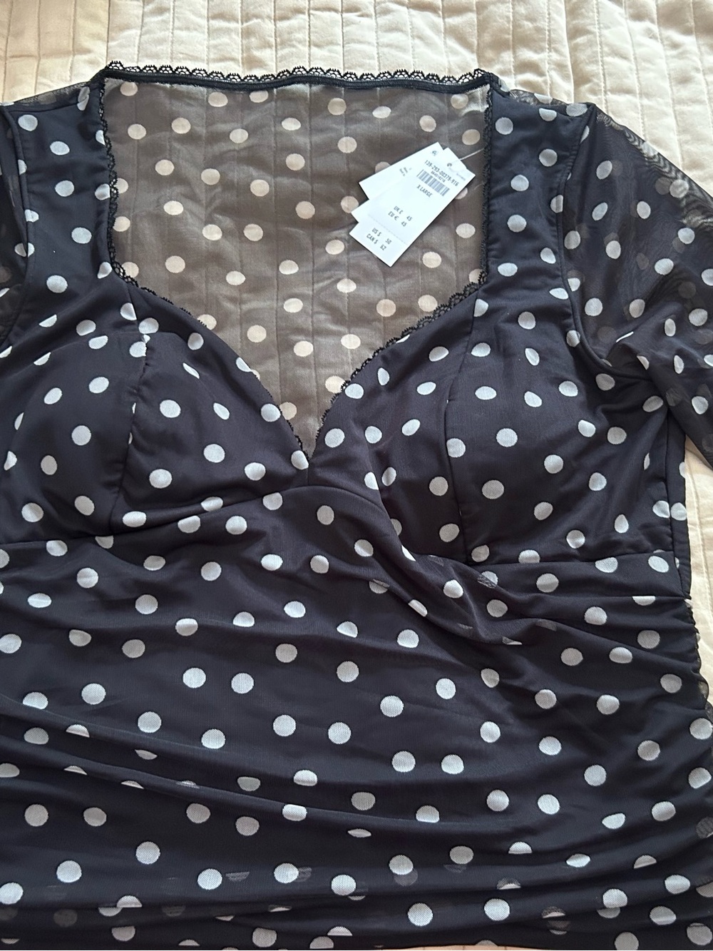 Abercrombie & Fitch Black Polka Dot Sheer Panel Top